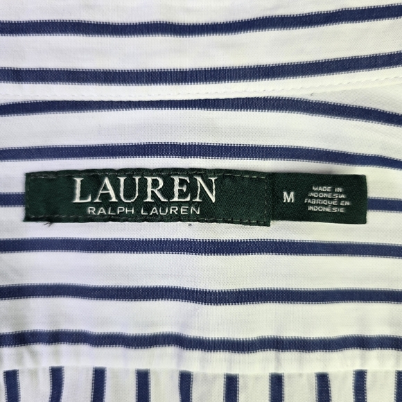 Lauren Ralph Lauren 100% Cotton Shirt – Size M – White / Navy Blue Stripes - Picture 5 of 6